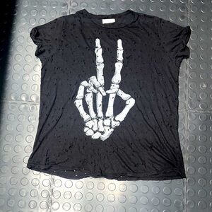 Lauren Moshi Black T-Shirt with Skeleton Hand Design
